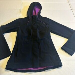 Lucy utility black and purple lining jacket w zipper & 2 front pockets and hood